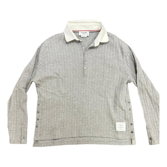 $1499 Authentic THOM BROWNE Made in JAPAN Men’s Grey Polo Sweatshirt Sz.5 - Picture 1 of 12